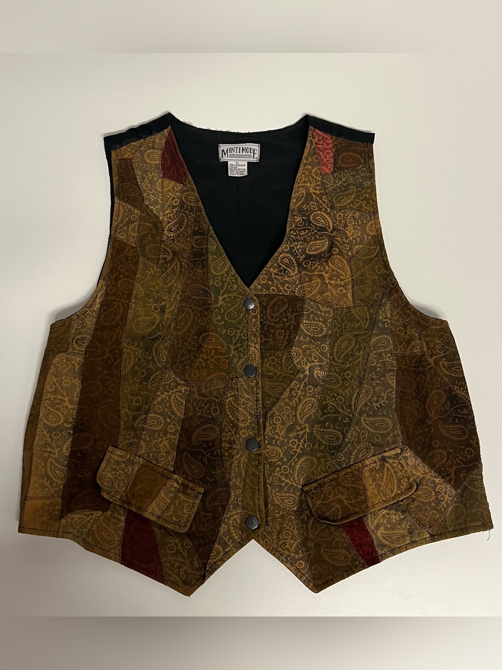 Vintage leather Brown Paisley Patchwork Vest